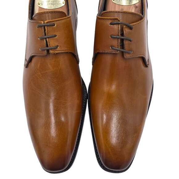 NEW Duca Italy Mens size 9 Burnished Brown Leather Plain-toe Derby Oxfords 42EU - Picture 2 of 14